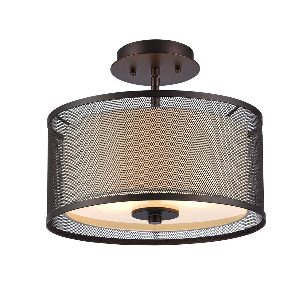 AUDREY Transitional 2 Light Rubbed Bronze Semi-flush Ceiling Fixture 13" Wide. Picture 1