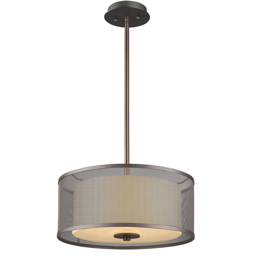 AUDREY Transitional 3 Light Rubbed Bronze Ceiling Pendant 15" Wide. Picture 1