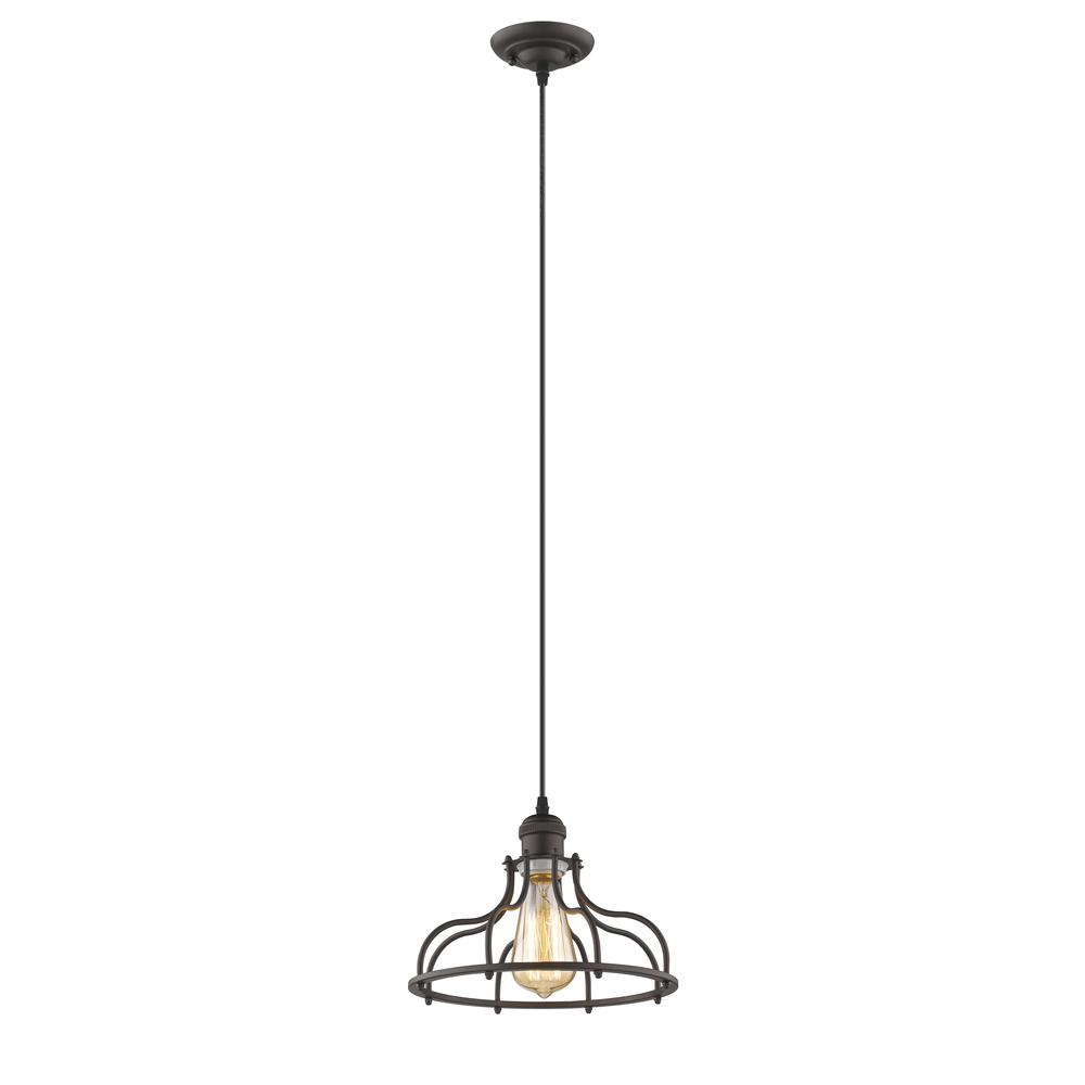 JAXON Industrial-style 1 Light Rubbed Bronze Ceiling Mini Pendant 10" Wide. Picture 1
