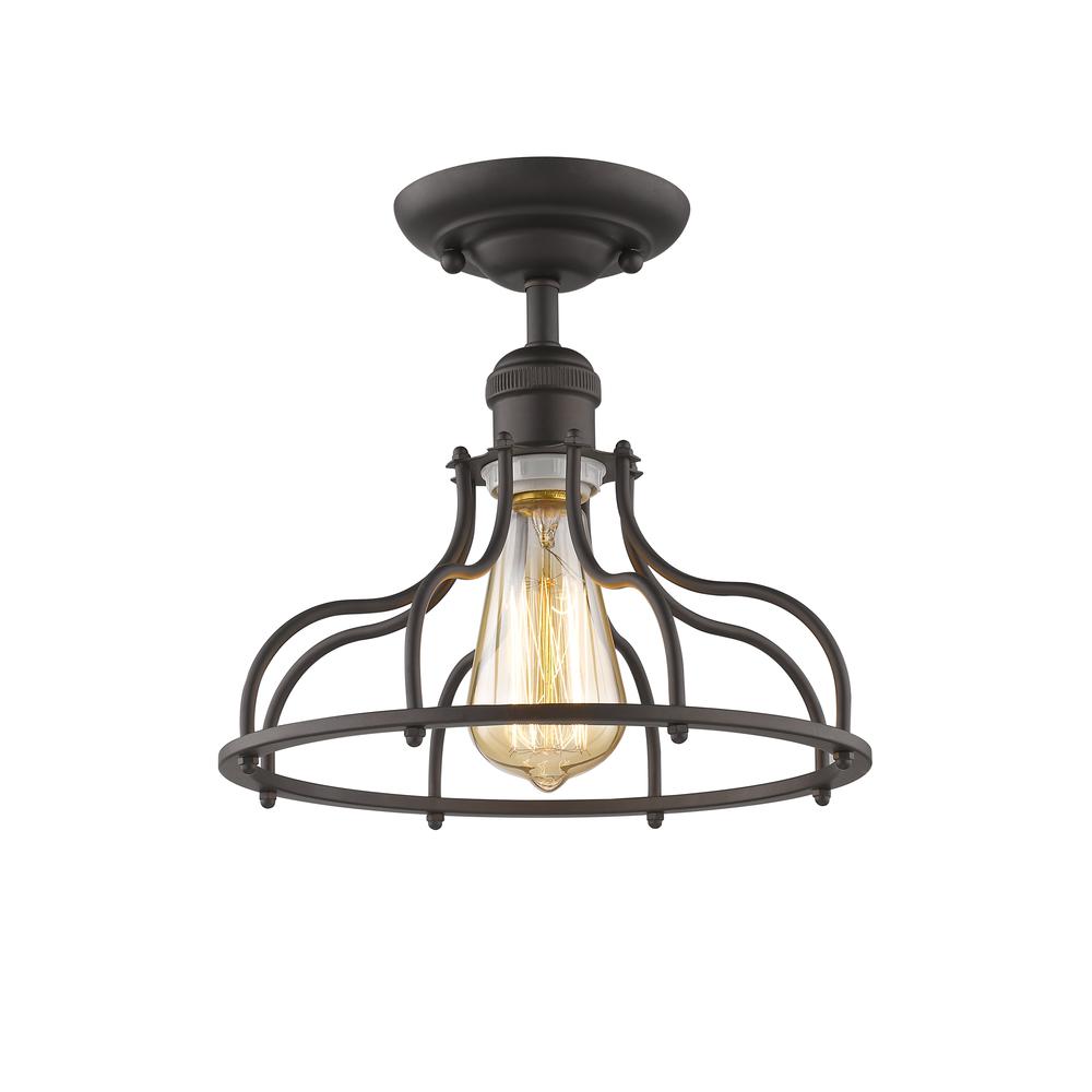 JAXON Industrial-style 1 Light Rubbed Bronze Semi-flush Ceiling Fixture 10" Wide. Picture 1