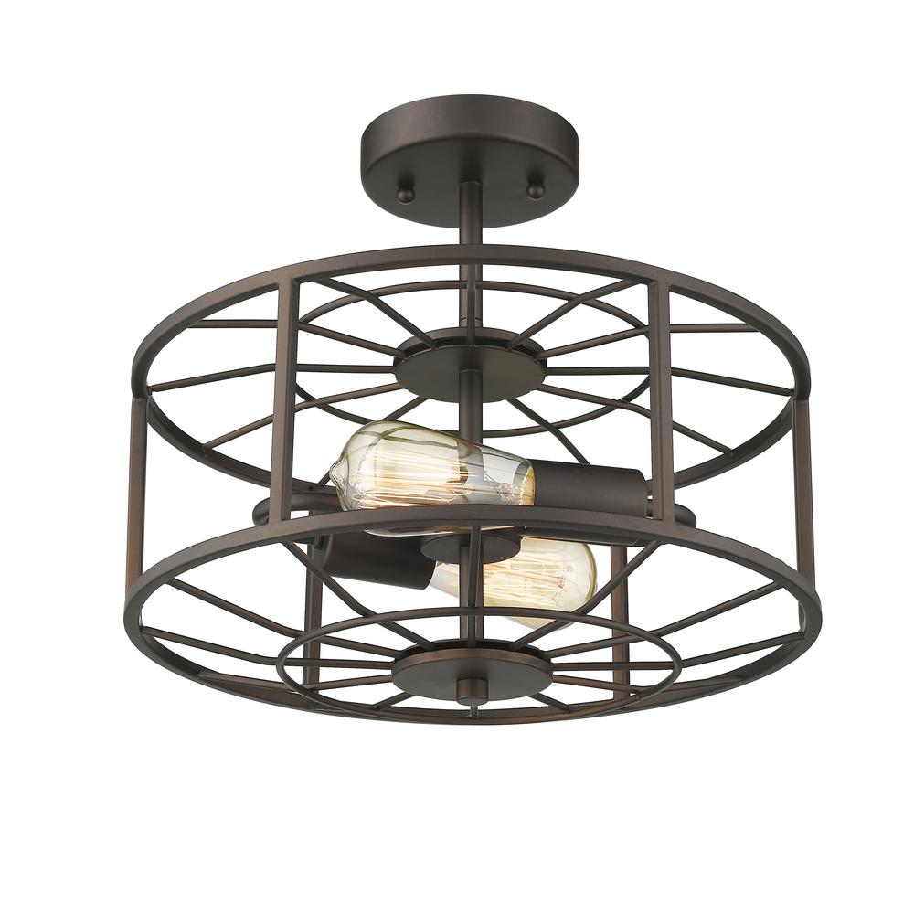 IRONCLAD Industrial 2 Light  Rubbed Bronze Semi-flush Ceiling Fixture 14" Wide. Picture 1