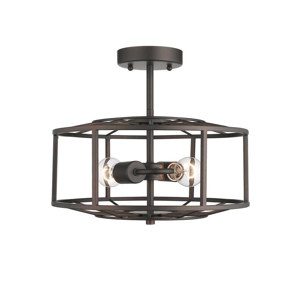 IRONCLAD Industrial 2 Light  Rubbed Bronze Semi-flush Ceiling Fixture 14" Wide. Picture 4
