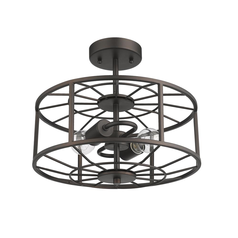 IRONCLAD Industrial 2 Light  Rubbed Bronze Semi-flush Ceiling Fixture 14" Wide. Picture 3