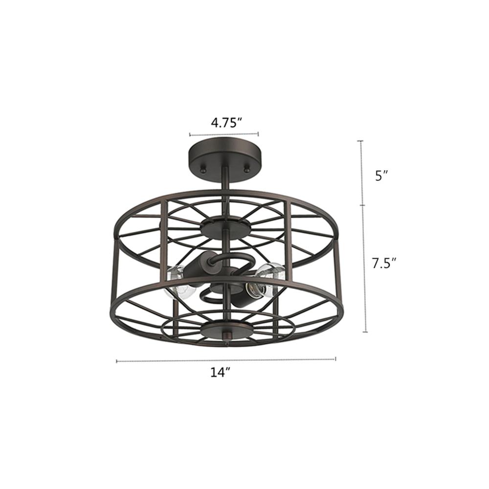 IRONCLAD Industrial 2 Light  Rubbed Bronze Semi-flush Ceiling Fixture 14" Wide. Picture 2