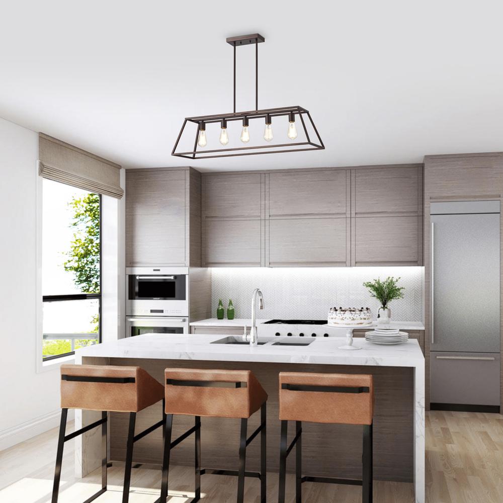 CHLOE Lighting IRONCLAD Industrial 5 Light Oil Rubbed Bronze Island Pendant Ceiling Fixture 38" Wide. Picture 11