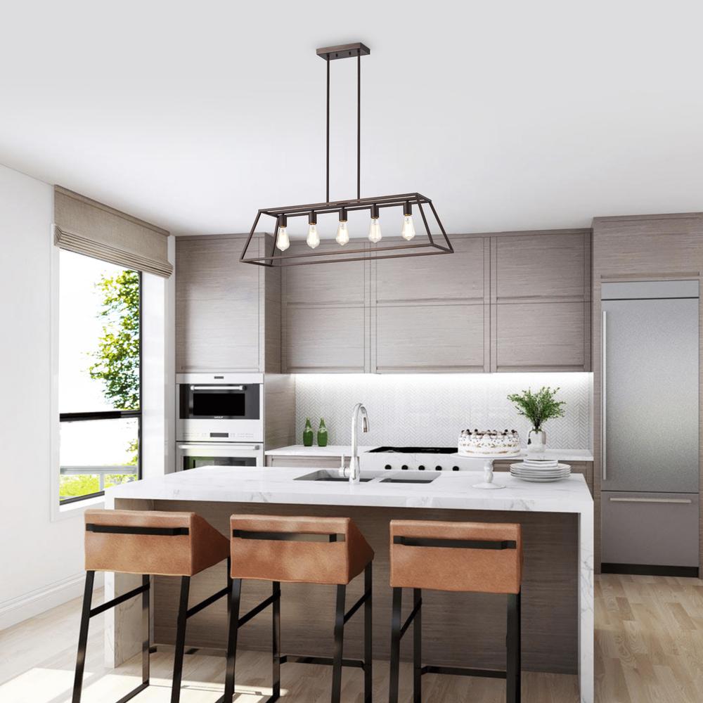 CHLOE Lighting IRONCLAD Industrial 5 Light Oil Rubbed Bronze Island Pendant Ceiling Fixture 38" Wide. Picture 10