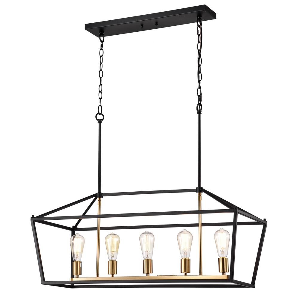 CHLOE Lighting IRONCLAD Industrial 5 Light Textured Black Island Pendant Ceiling Fixture 36" Wide. Picture 1