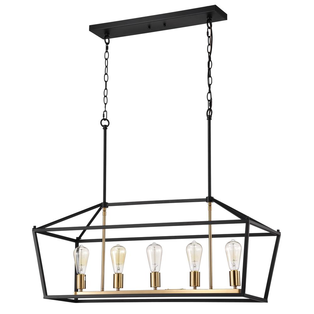 CHLOE Lighting IRONCLAD Industrial 5 Light Textured Black Island Pendant Ceiling Fixture 36" Wide. Picture 2