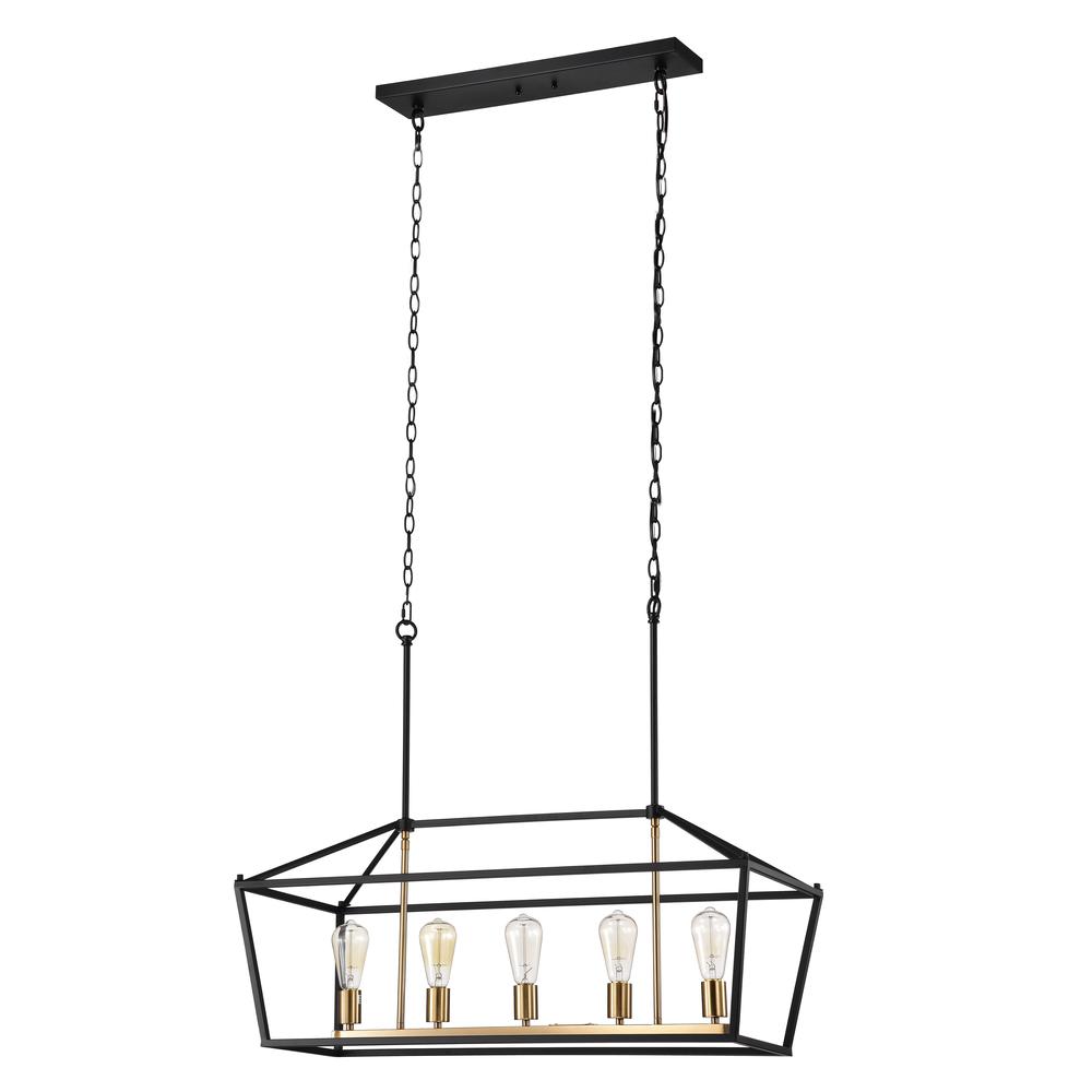 CHLOE Lighting IRONCLAD Industrial 5 Light Textured Black Island Pendant Ceiling Fixture 36" Wide. Picture 3