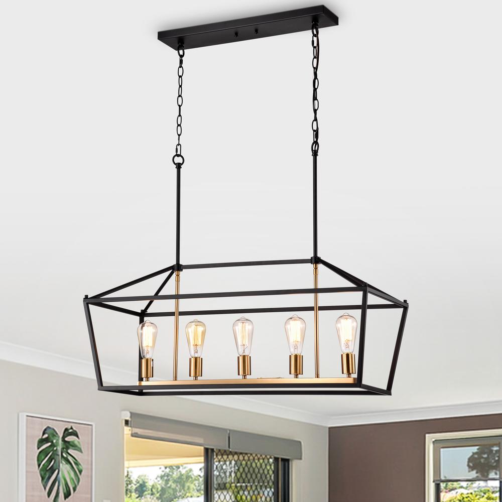 CHLOE Lighting IRONCLAD Industrial 5 Light Textured Black Island Pendant Ceiling Fixture 36" Wide. Picture 8