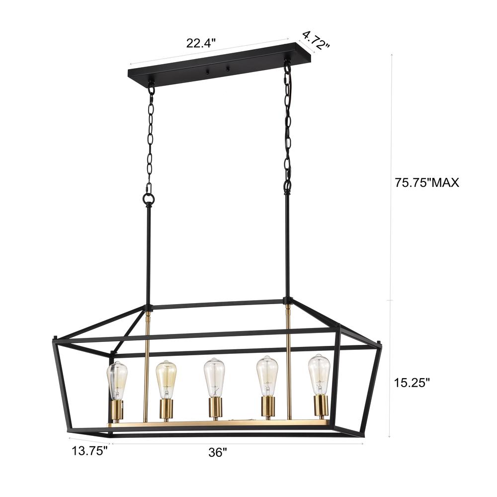 CHLOE Lighting IRONCLAD Industrial 5 Light Textured Black Island Pendant Ceiling Fixture 36" Wide. Picture 10