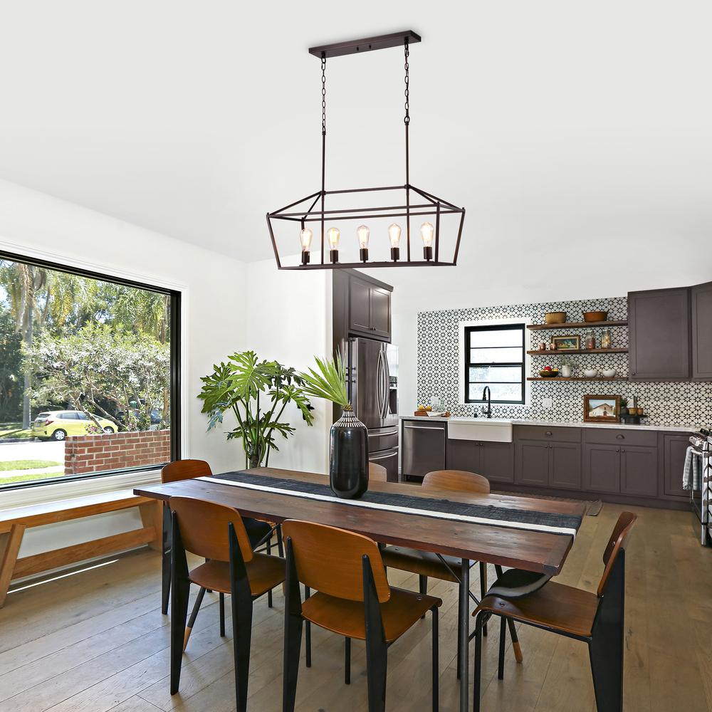 CHLOE Lighting IRONCLAD- Industrial 5 Light Oil Rubbed Bronze Island Pendant Ceiling Fixture 36" Wide. Picture 9