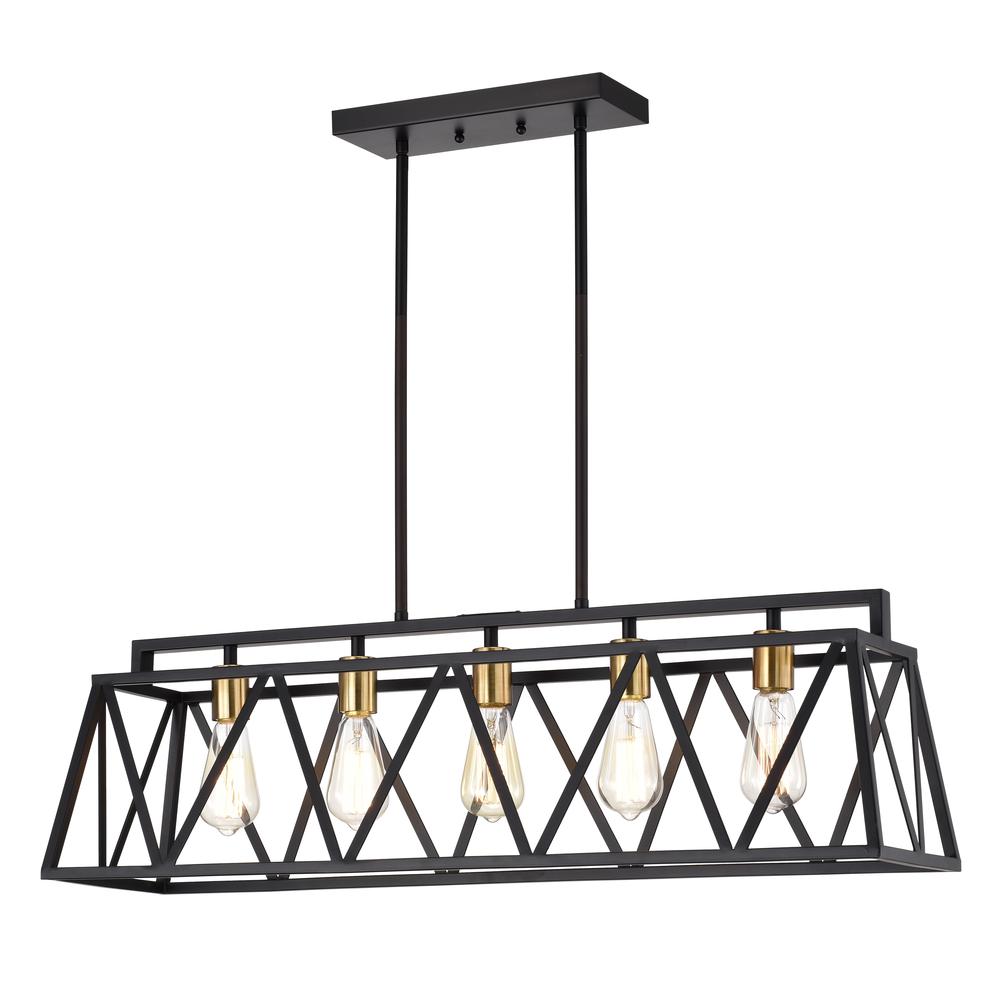 CHLOE Lighting IRONCLAD Industrial 5 Light Textured Black Island Pendant Ceiling Fixture 35" Wide. Picture 1