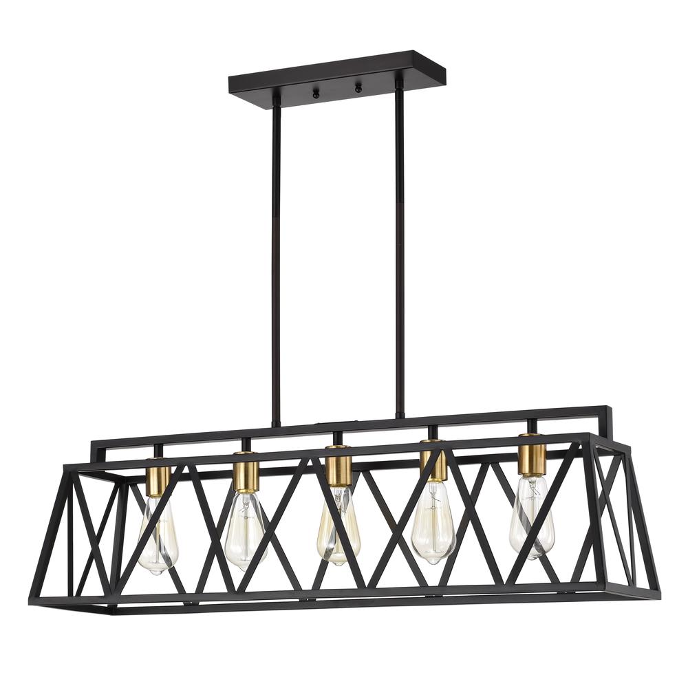 CHLOE Lighting IRONCLAD Industrial 5 Light Textured Black Island Pendant Ceiling Fixture 35" Wide. Picture 2