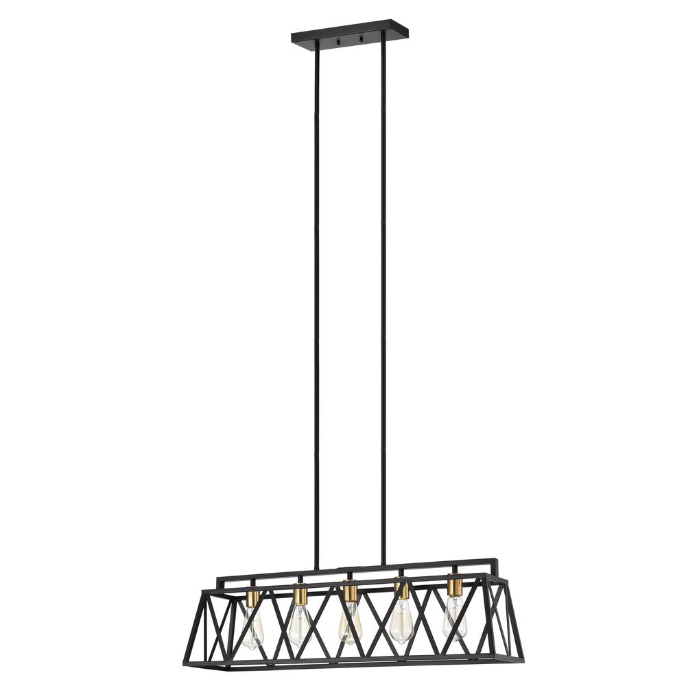 CHLOE Lighting IRONCLAD Industrial 5 Light Textured Black Island Pendant Ceiling Fixture 35" Wide. Picture 3