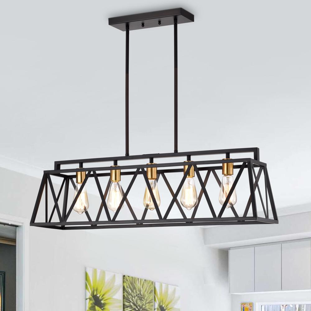 CHLOE Lighting IRONCLAD Industrial 5 Light Textured Black Island Pendant Ceiling Fixture 35" Wide. Picture 8