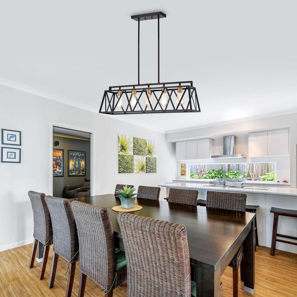 CHLOE Lighting IRONCLAD Industrial 5 Light Textured Black Island Pendant Ceiling Fixture 35" Wide. Picture 11
