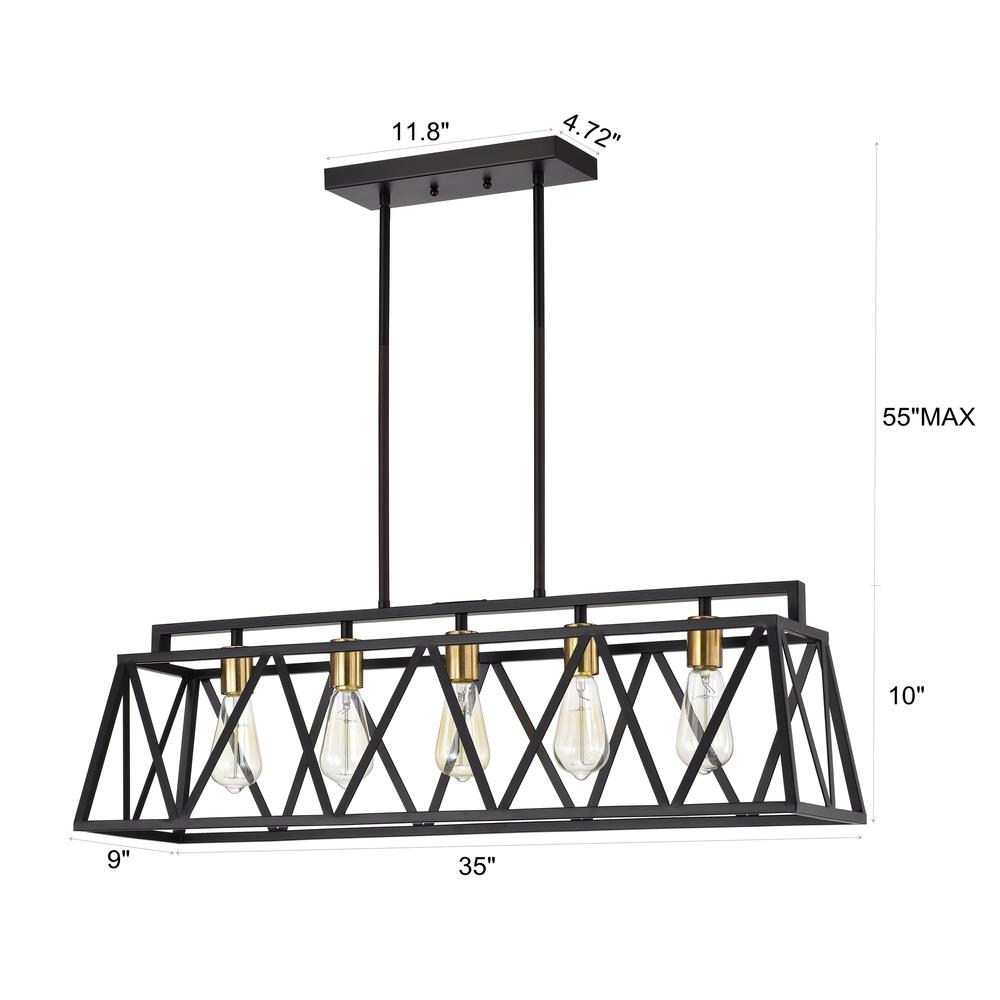 CHLOE Lighting IRONCLAD Industrial 5 Light Textured Black Island Pendant Ceiling Fixture 35" Wide. Picture 7