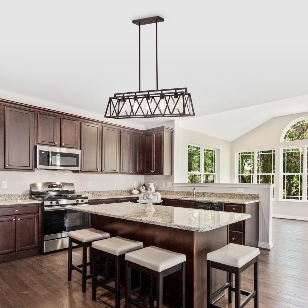 CHLOE Lighting IRONCLAD Industrial 5 Light Oil Rubbed Bronze Island Pendant Ceiling Fixture 35" Wide. Picture 10