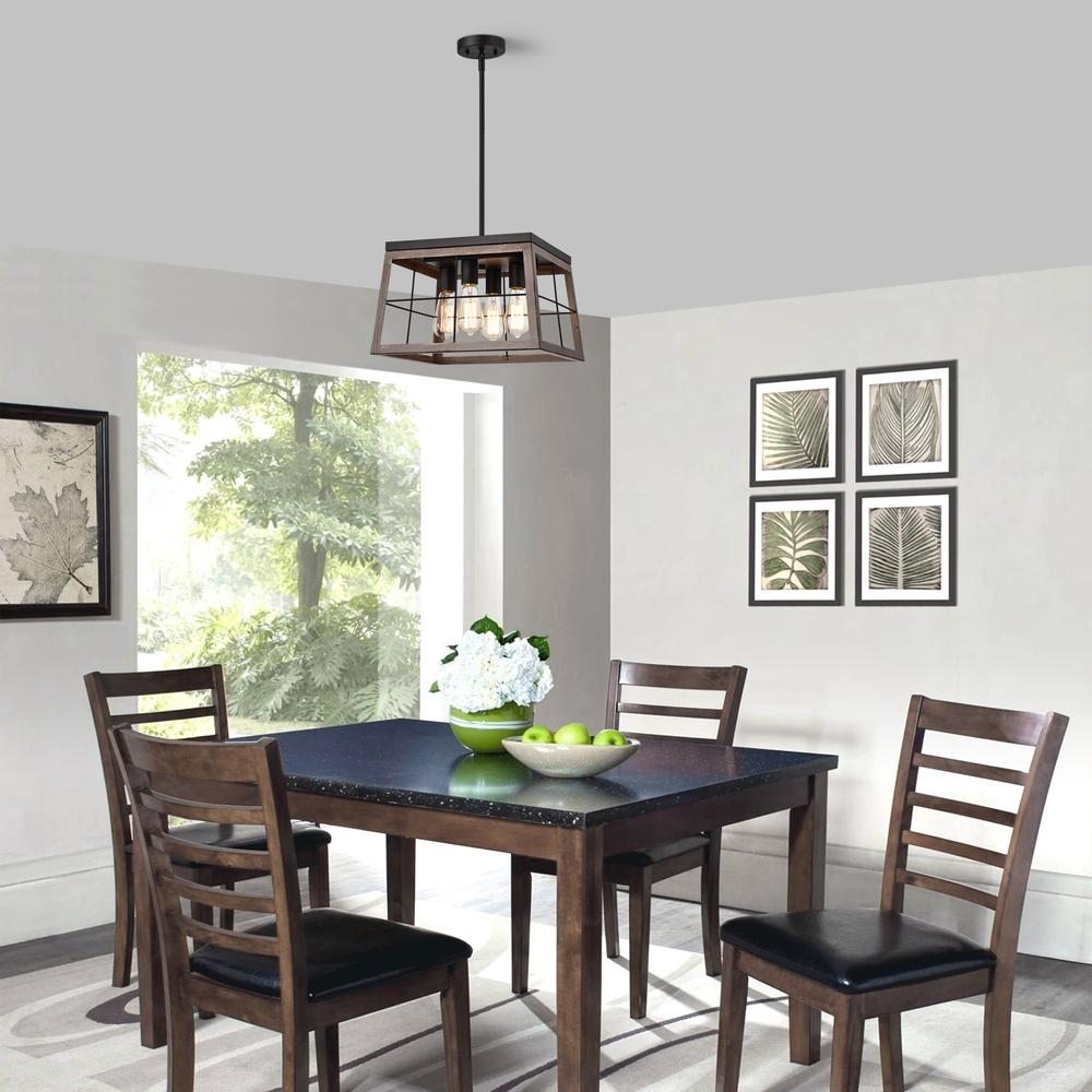 CHLOE Lighting IRONCLAD Industrial 4 Light Ancient Wood Large Pendant Ceiling Fixture 16" Wide. Picture 10