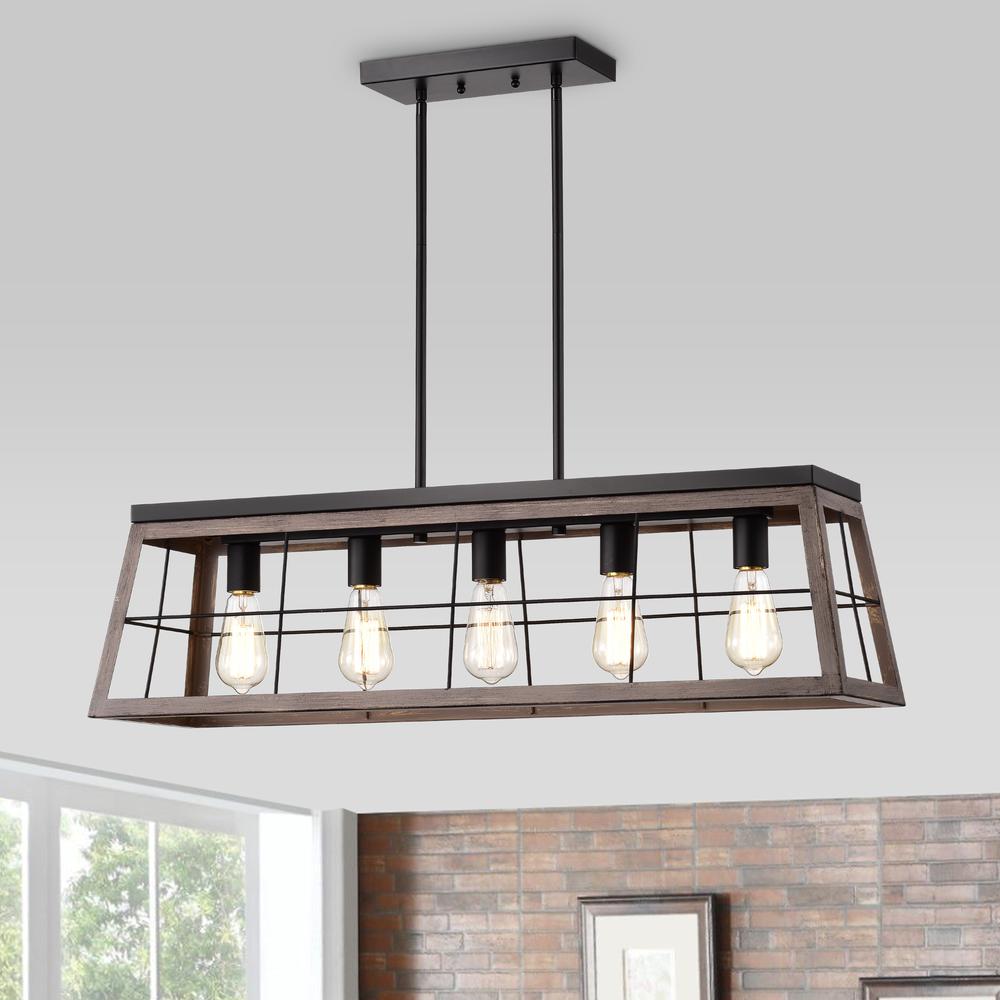CHLOE Lighting IRONCLAD Industrial 5 Light Ancient Wood Island Pendant Ceiling Fixture 35" Wide. Picture 9