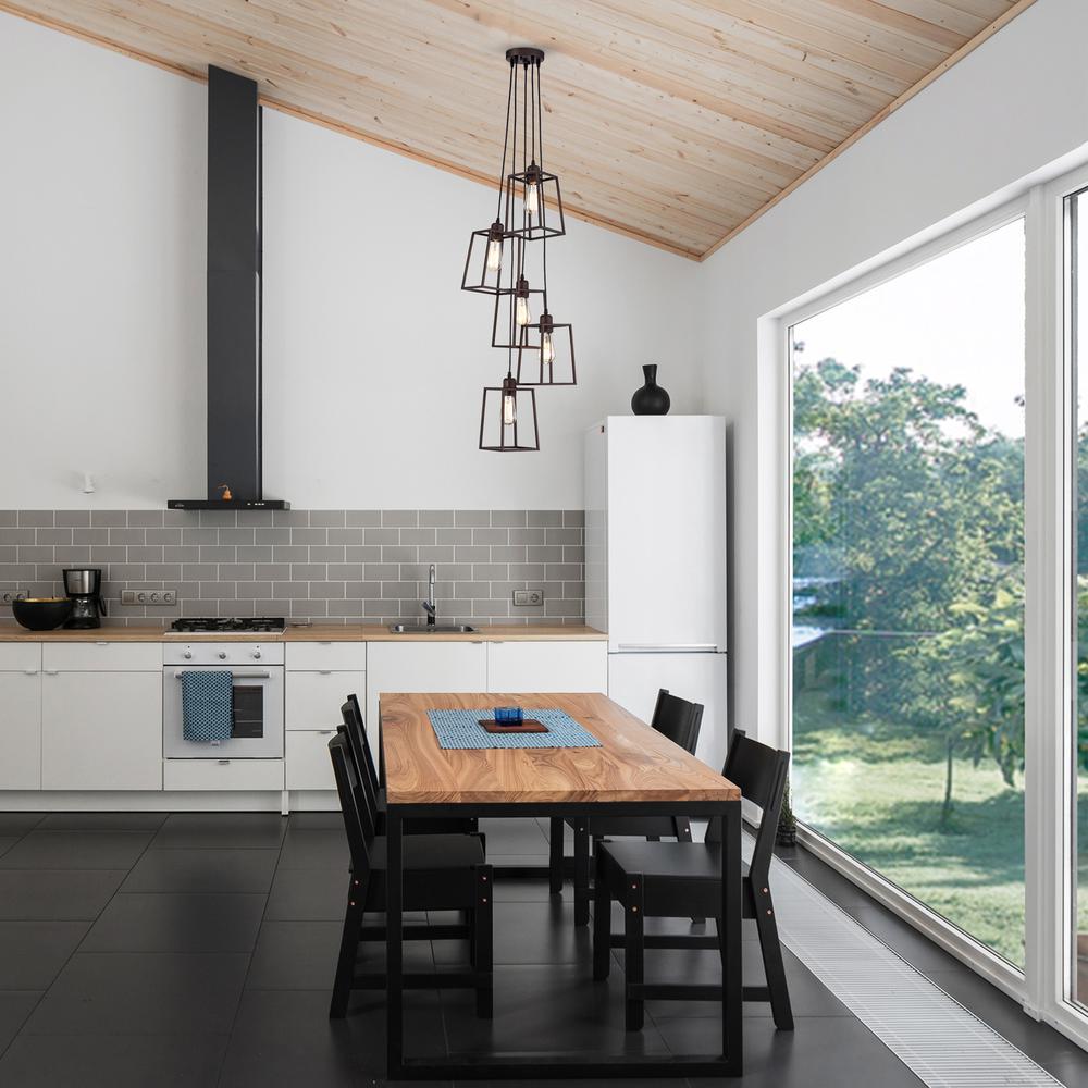 CHLOE Lighting IRONCLAD Industrial 5 Light Oil Rubbed Bronze Large Pendant Ceiling Fixture 18" Wide. Picture 7