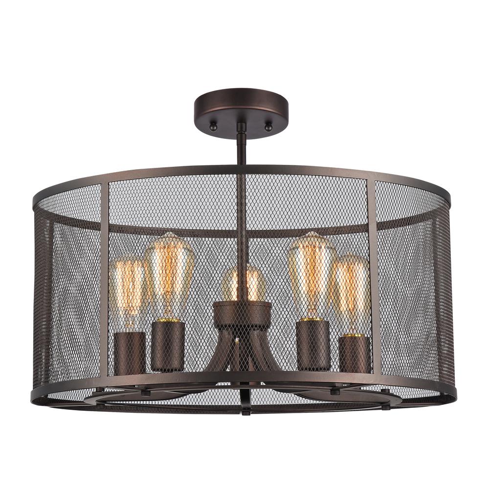 CHLOE Lighting LORRY Industrial 5 Light Rubbed Bronze Semi-flush 20" Wide. Picture 1