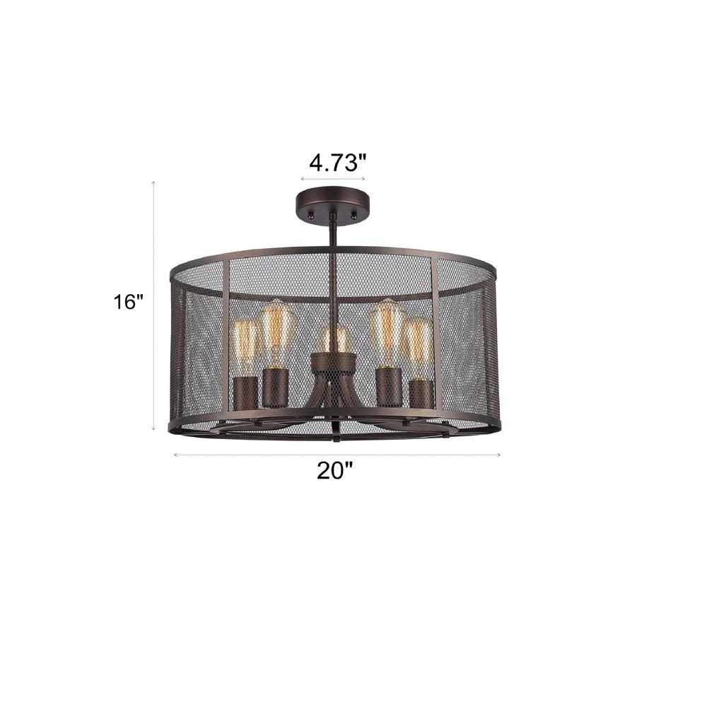 CHLOE Lighting LORRY Industrial 5 Light Rubbed Bronze Semi-flush 20" Wide. Picture 3