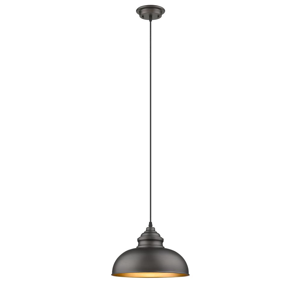 IRONCLAD Industrial-style 1 Light Rubbed Bronze Ceiling Mini Pendant 12" Wide. Picture 1