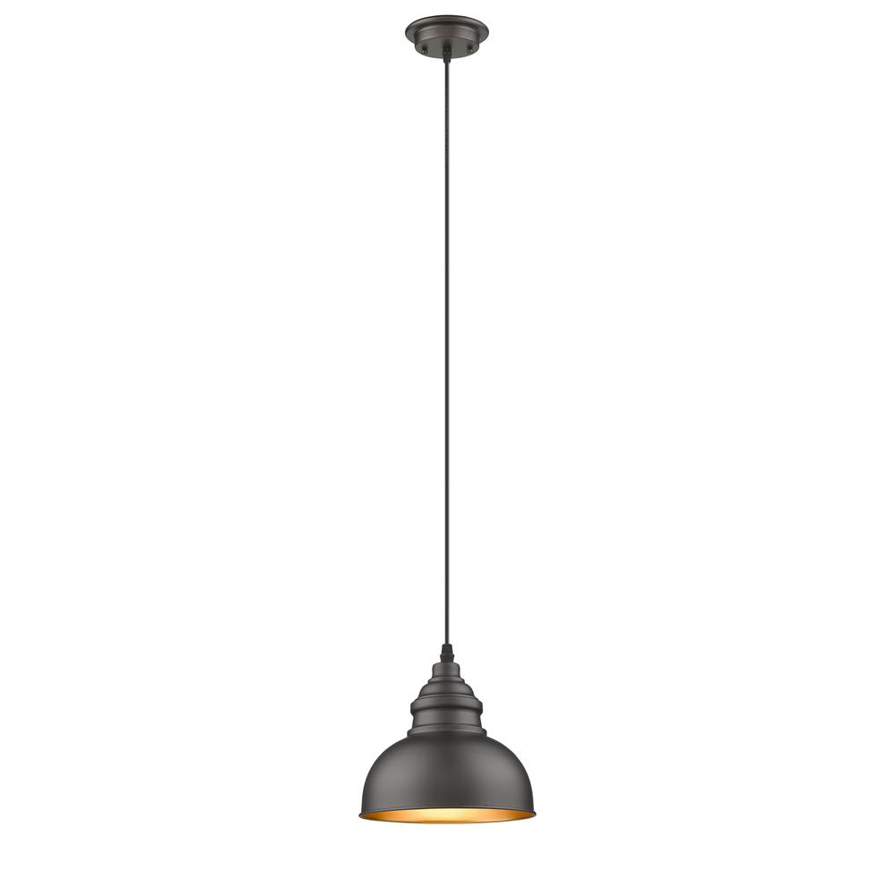 IRONCLAD Industrial-style 1 Light Rubbed Bronze Ceiling Mini Pendant 8" Wide. Picture 1