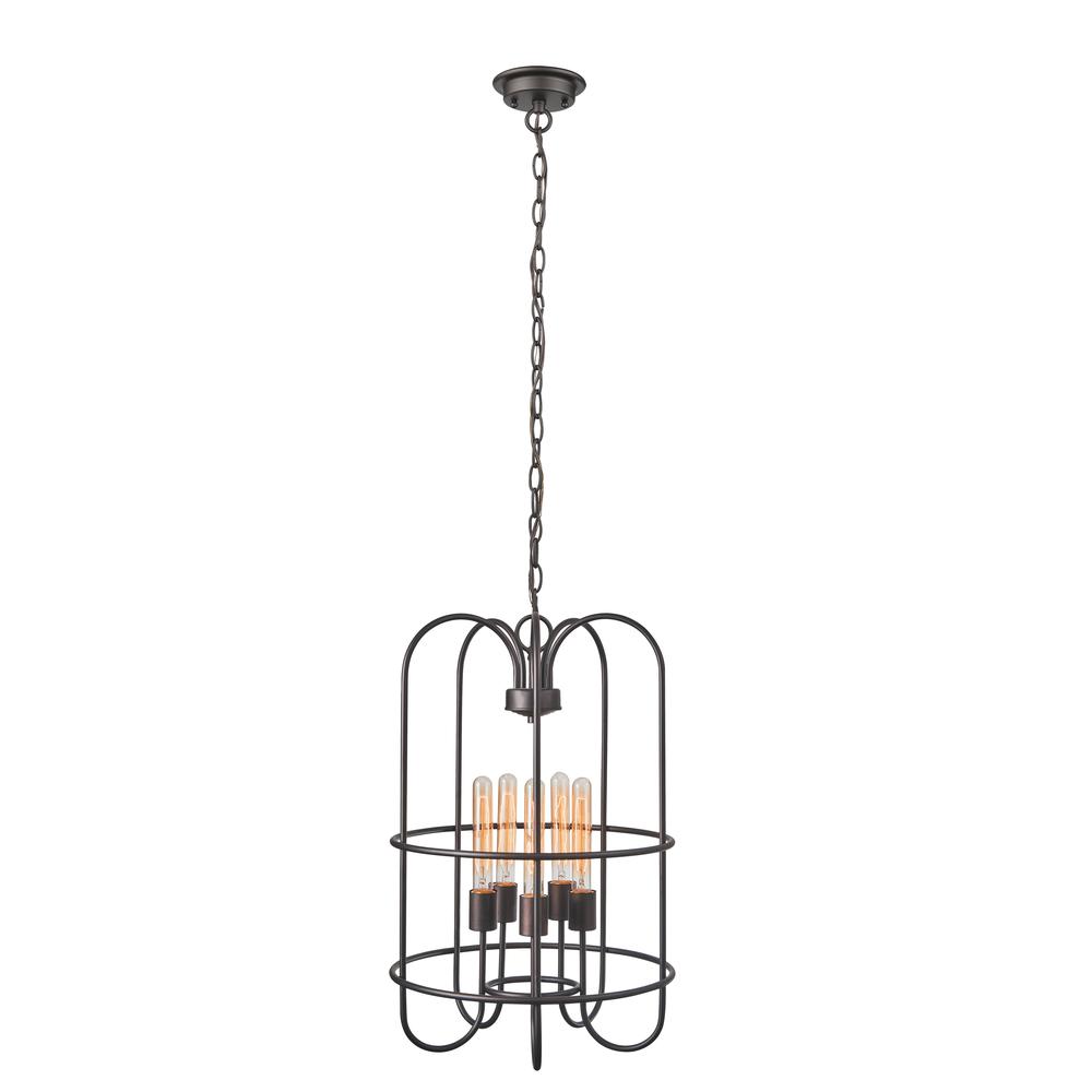 IRONCLAD Industrial-style 5 Light Rubbed Bronze Ceiling Pendant 16" Wide. Picture 1