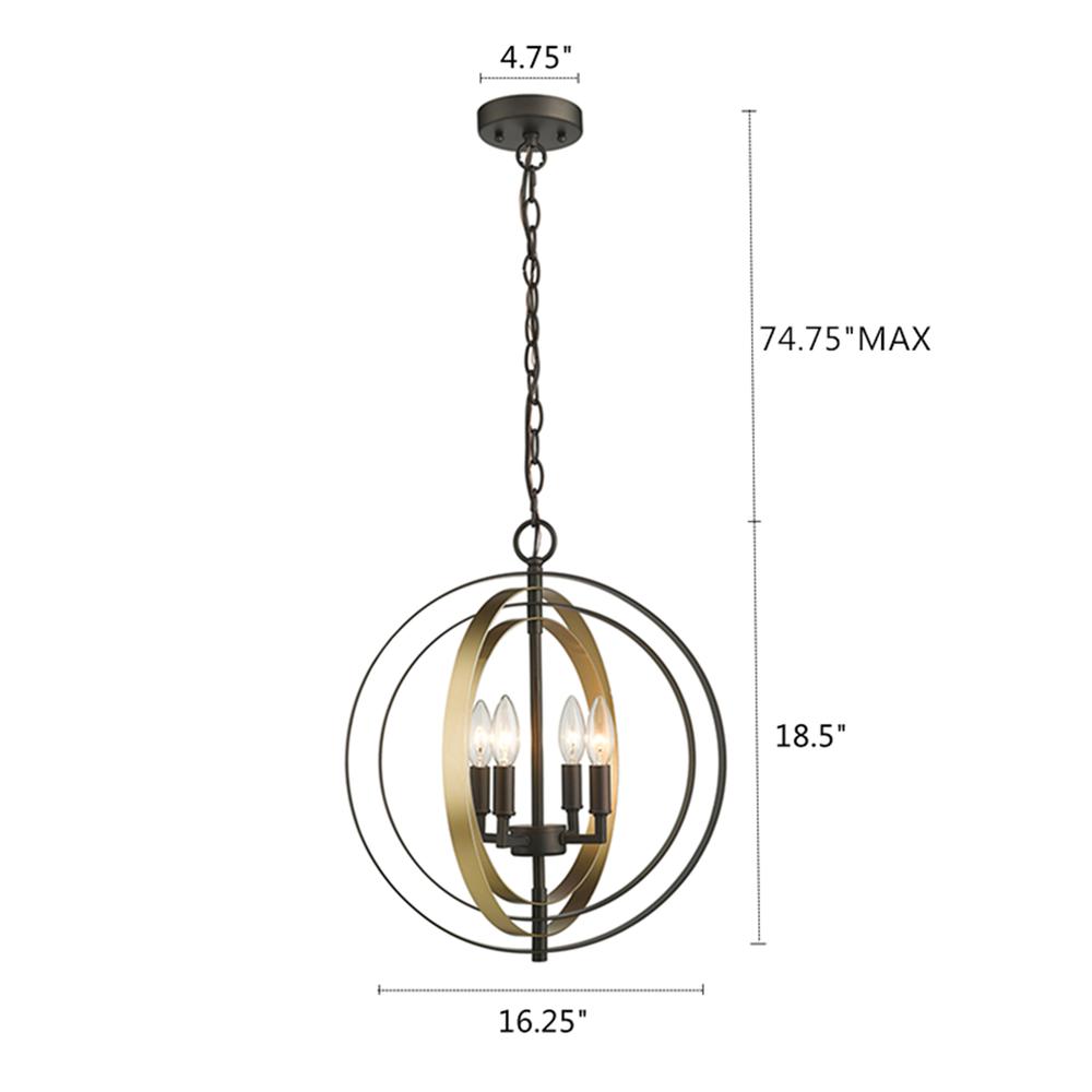 DARBY Industrial 4 Light Rubbed Bronze & Gold Ceiling Pendant 16" Wide. Picture 1