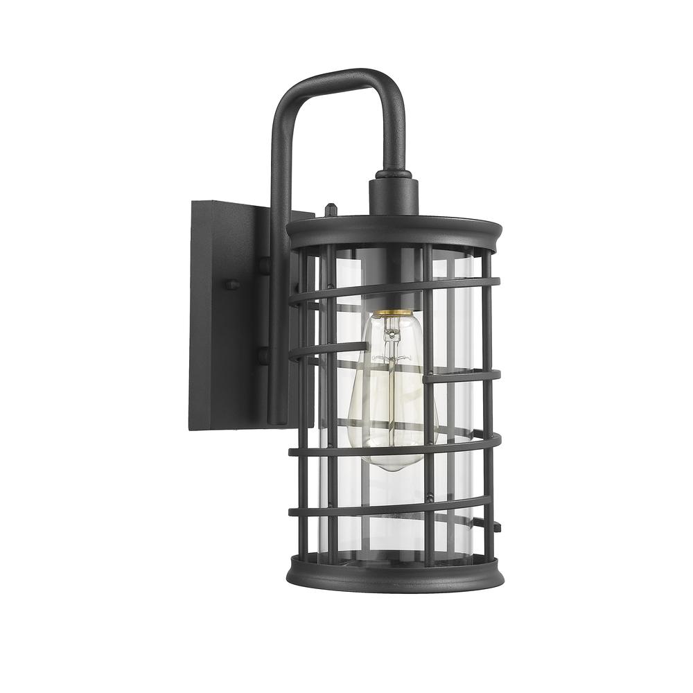 LAUREL Industrial 1 Light Textured Black Outdoor Wall Sconce 13" Tall. Picture 2