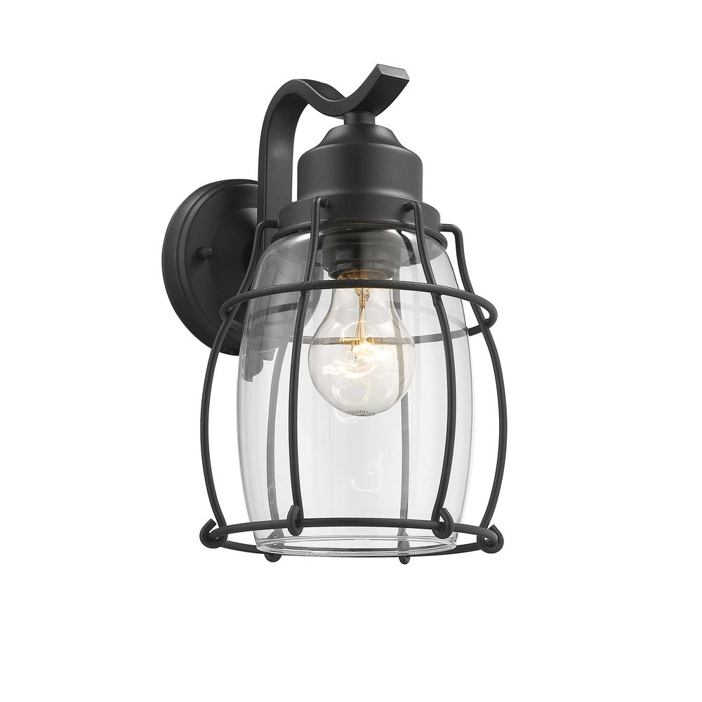 CHARLOTTE Industrial 1 Light Textured Black Outdoor Wall Sconce 11" Tall. Picture 1