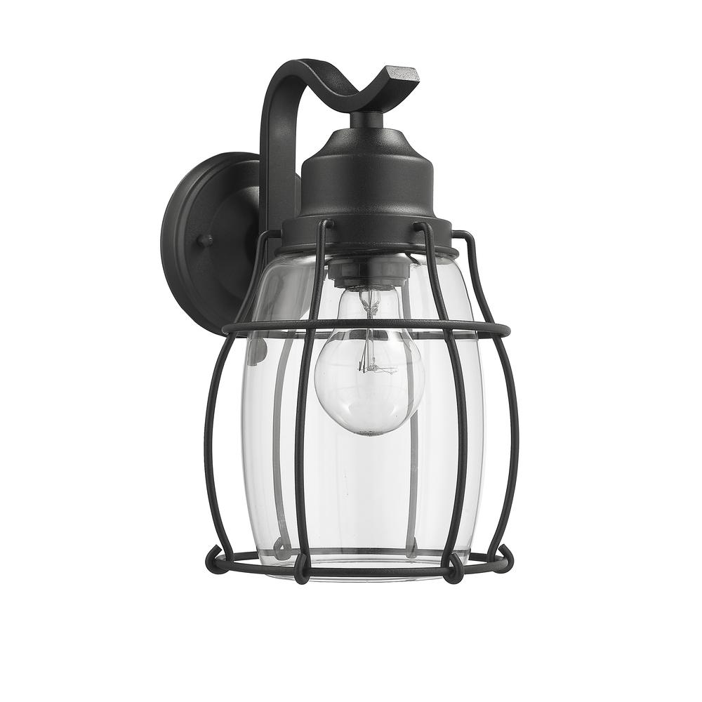 CHARLOTTE Industrial 1 Light Textured Black Outdoor Wall Sconce 11" Tall. Picture 2