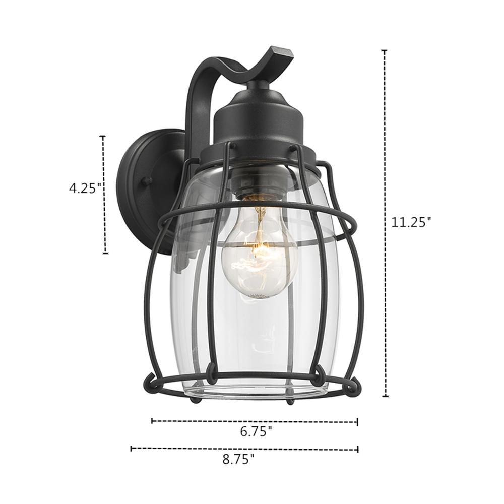 CHARLOTTE Industrial 1 Light Textured Black Outdoor Wall Sconce 11" Tall. Picture 4