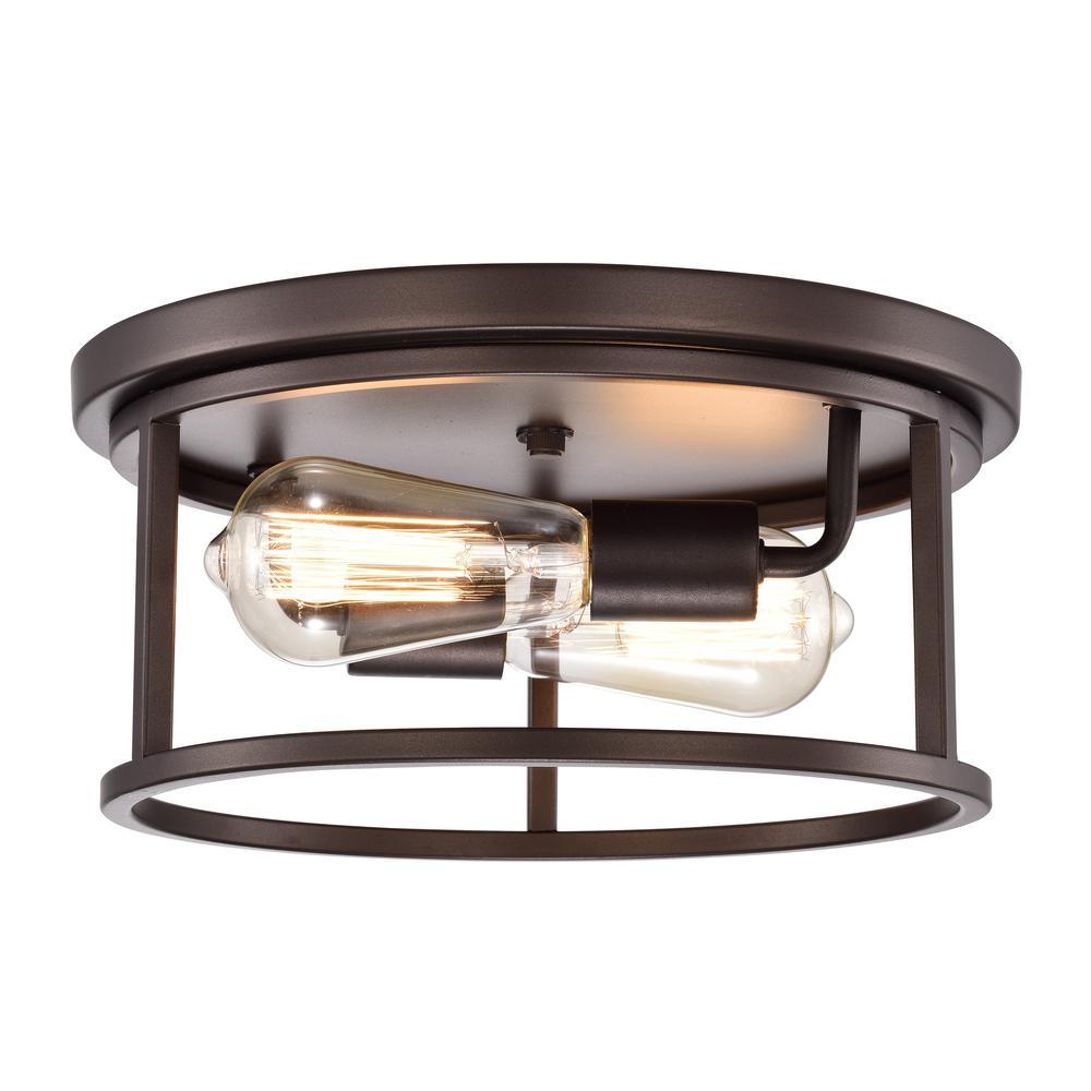 CHLOE Lighting IRONCLAD Industrial 2 Light Oil Rubbed Bronze Ceiling Flush Fixture 12" Wide. Picture 1