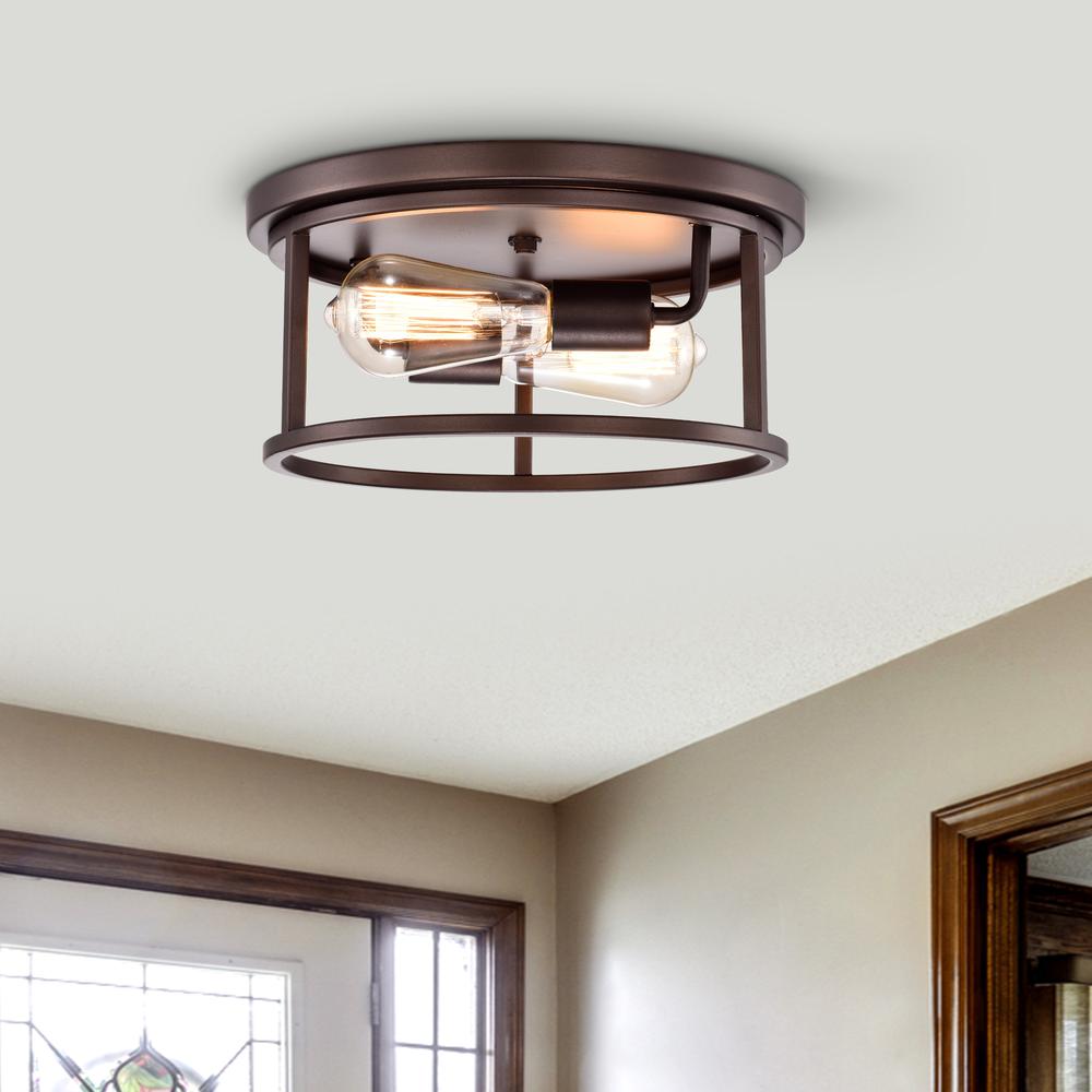 CHLOE Lighting IRONCLAD Industrial 2 Light Oil Rubbed Bronze Ceiling Flush Fixture 12" Wide. Picture 7
