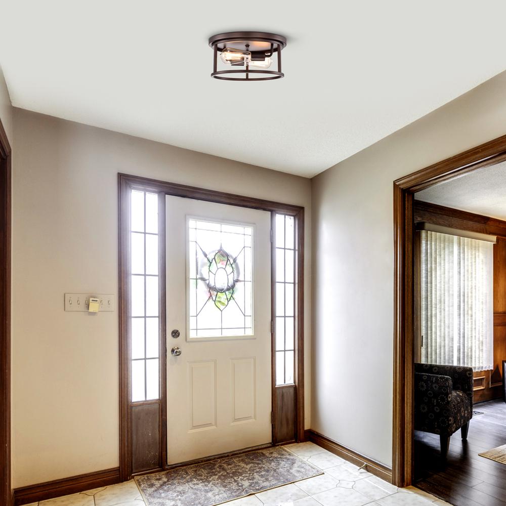 CHLOE Lighting IRONCLAD Industrial 2 Light Oil Rubbed Bronze Ceiling Flush Fixture 12" Wide. Picture 8