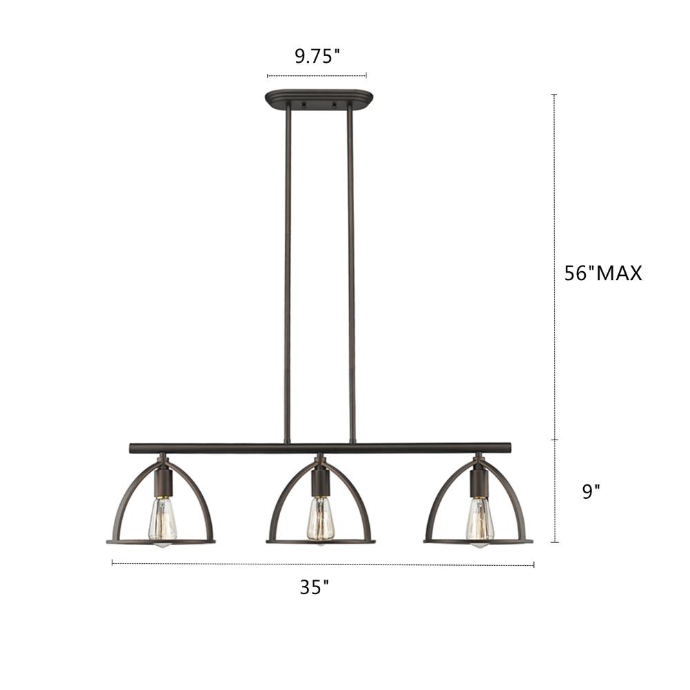 IRONCLAD Industrial 3 Light  Rubbed Bronze Island Pendant 35" Wide. Picture 1
