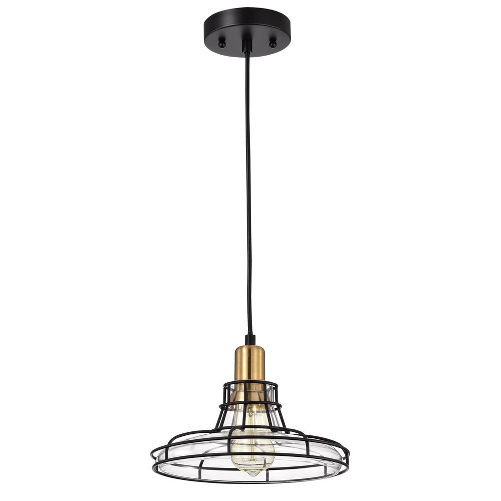 CHLOE Lighting GIANNA Transitional 1 Light Black and Burnished Brass Mini Pendant Ceiling Fixture 10" Wide. Picture 2