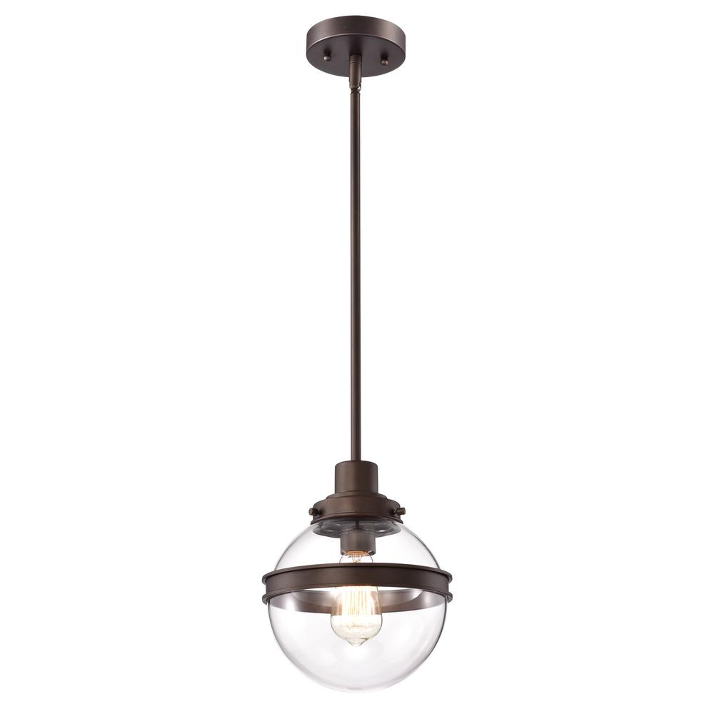 CHLOE Lighting ROAN Transitional 1 Light Oil Rubbed Bronze Mini Pendant Ceiling Fixture 9" Wide. Picture 1