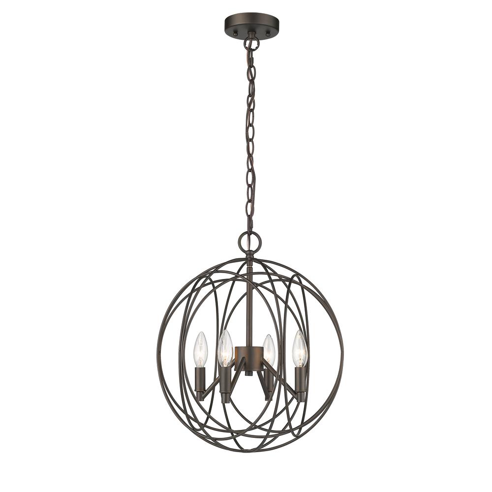 ELLA Farmhouse 4 Light  Rubbed Bronze Ceiling Pendant 15.5" Wide. Picture 4