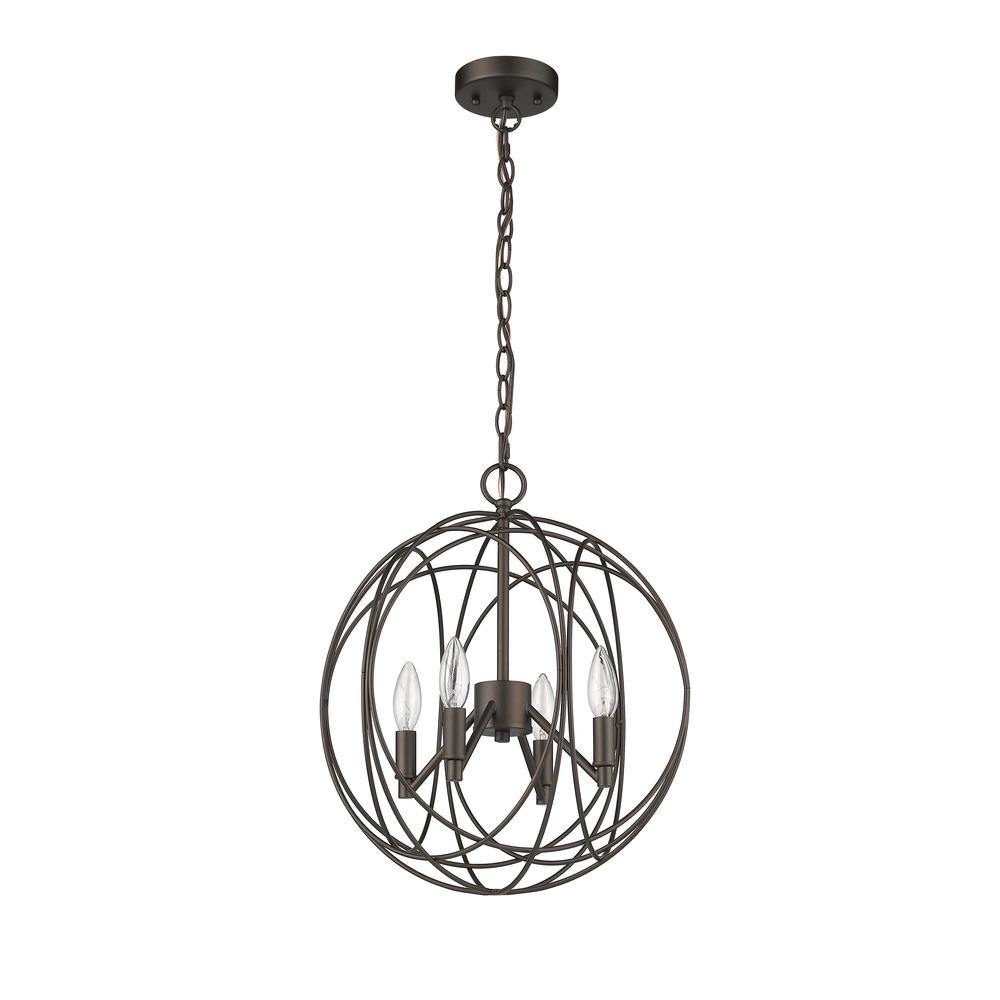 ELLA Farmhouse 4 Light  Rubbed Bronze Ceiling Pendant 15.5" Wide. Picture 3
