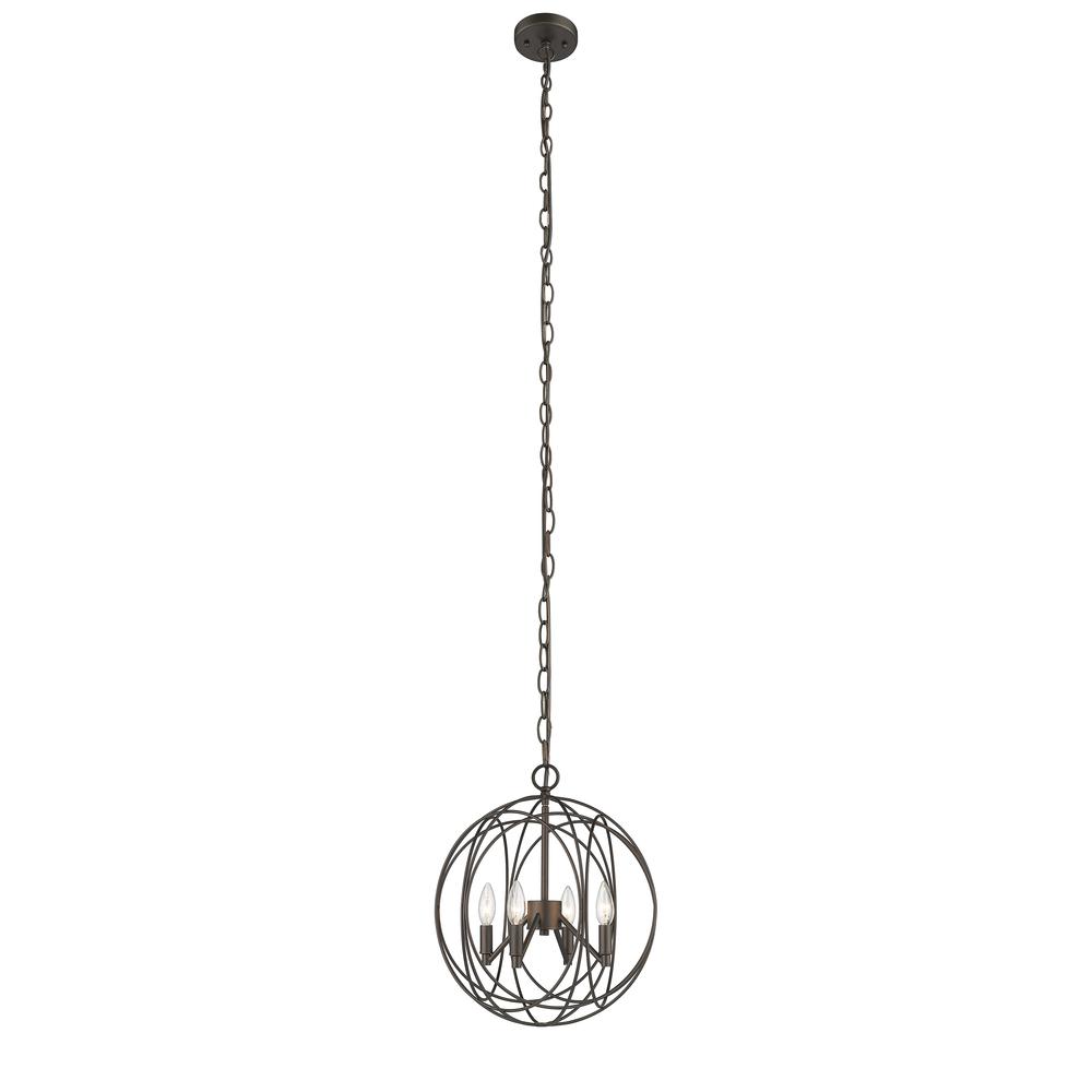 ELLA Farmhouse 4 Light  Rubbed Bronze Ceiling Pendant 15.5" Wide. Picture 2