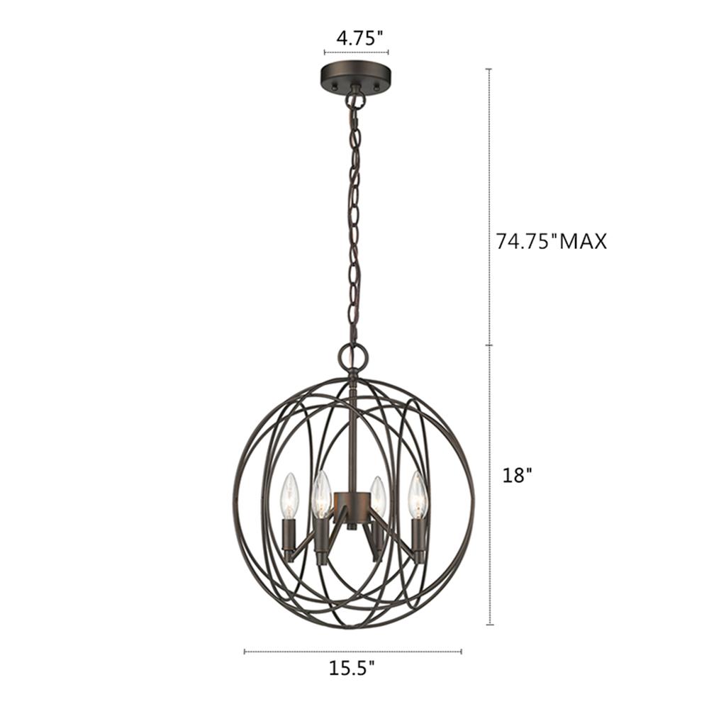 ELLA Farmhouse 4 Light  Rubbed Bronze Ceiling Pendant 15.5" Wide. Picture 1