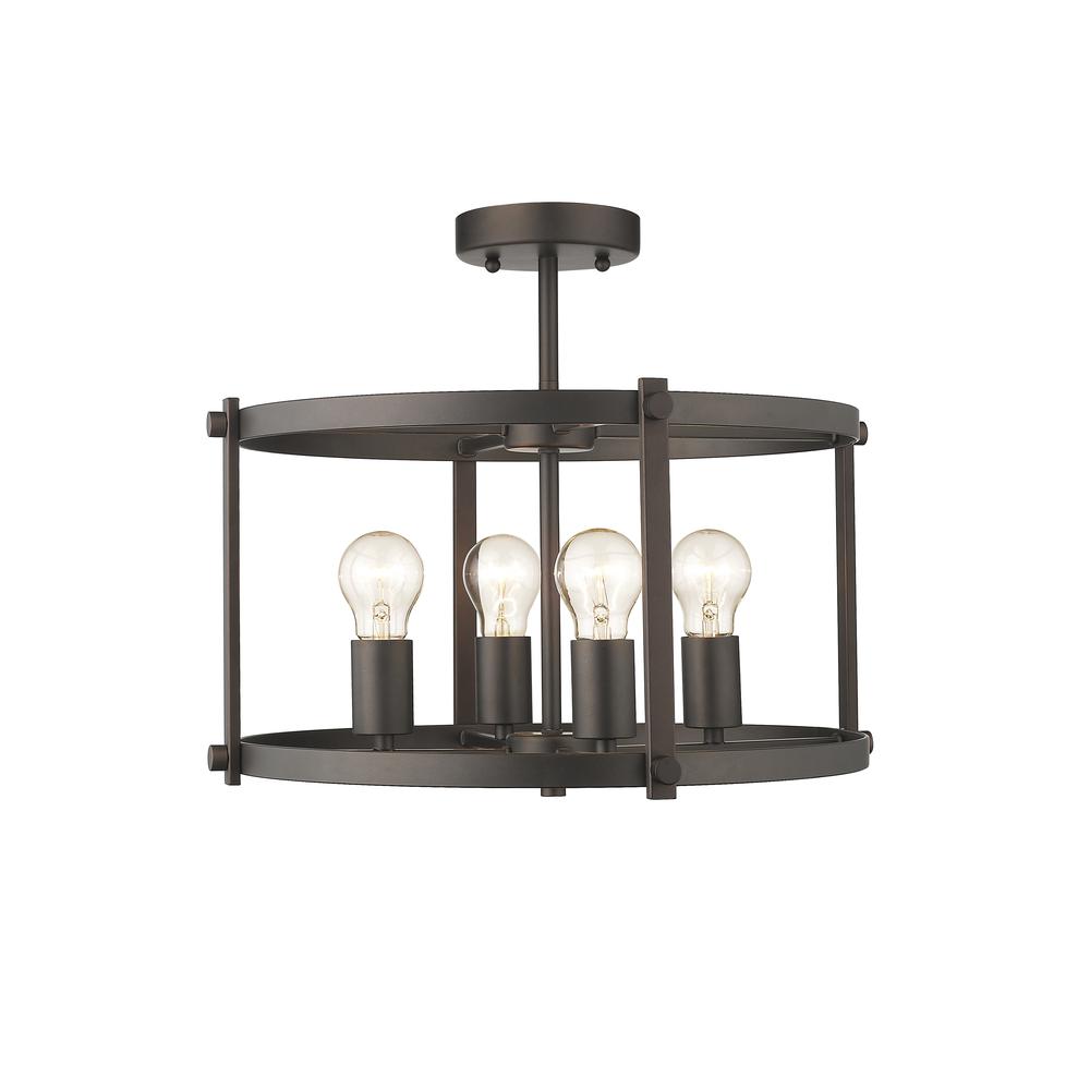 IRONCLAD Farmhouse 4 Light  Rubbed Bronze Convertible Semi-flush Ceiling Fixture 17.5" Wide. Picture 4