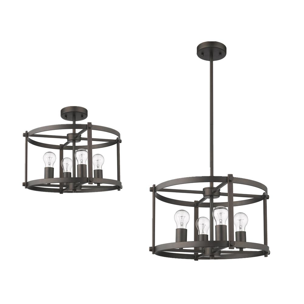 IRONCLAD Farmhouse 4 Light  Rubbed Bronze Convertible Semi-flush Ceiling Fixture 17.5" Wide. Picture 2