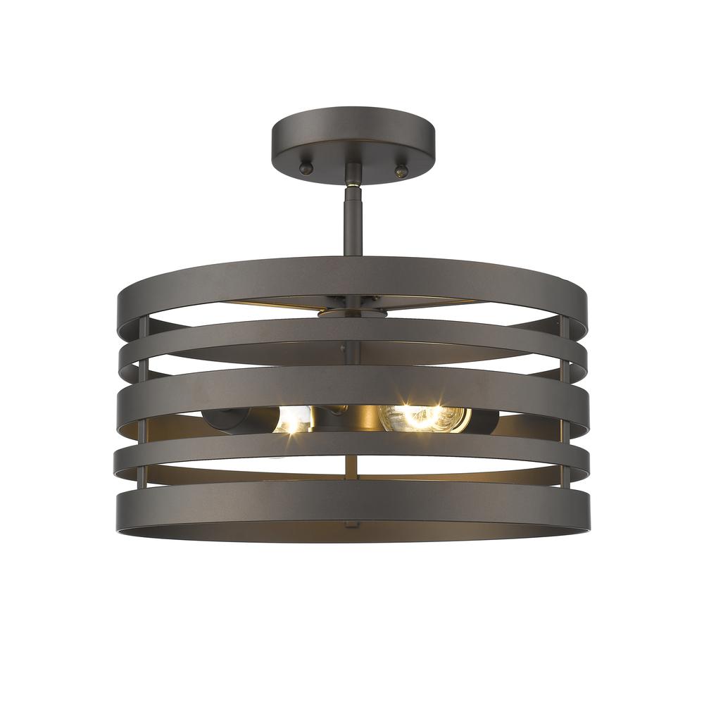 PAISLEY Farmhouse 2 Light  Rubbed Bronze Semi-flush Ceiling Fixture 13" Wide. Picture 4