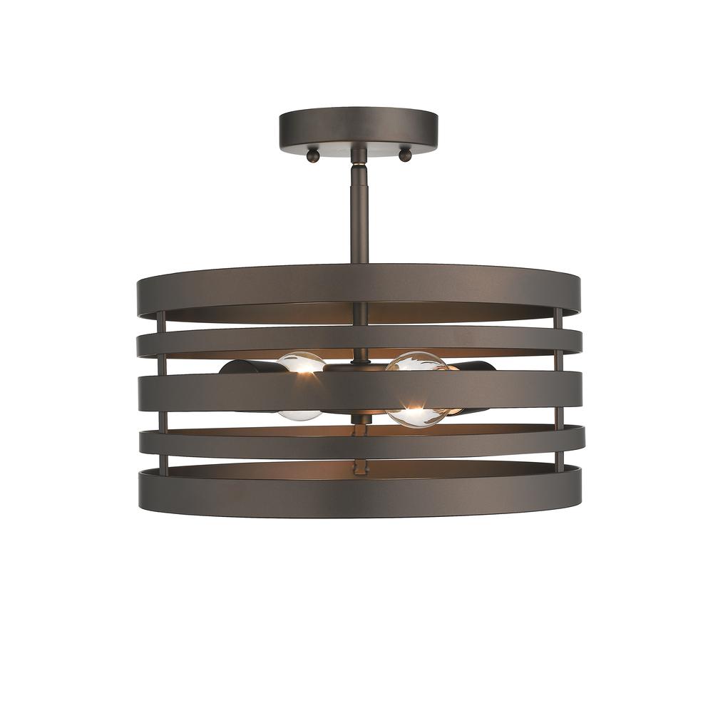 PAISLEY Farmhouse 2 Light  Rubbed Bronze Semi-flush Ceiling Fixture 13" Wide. Picture 3